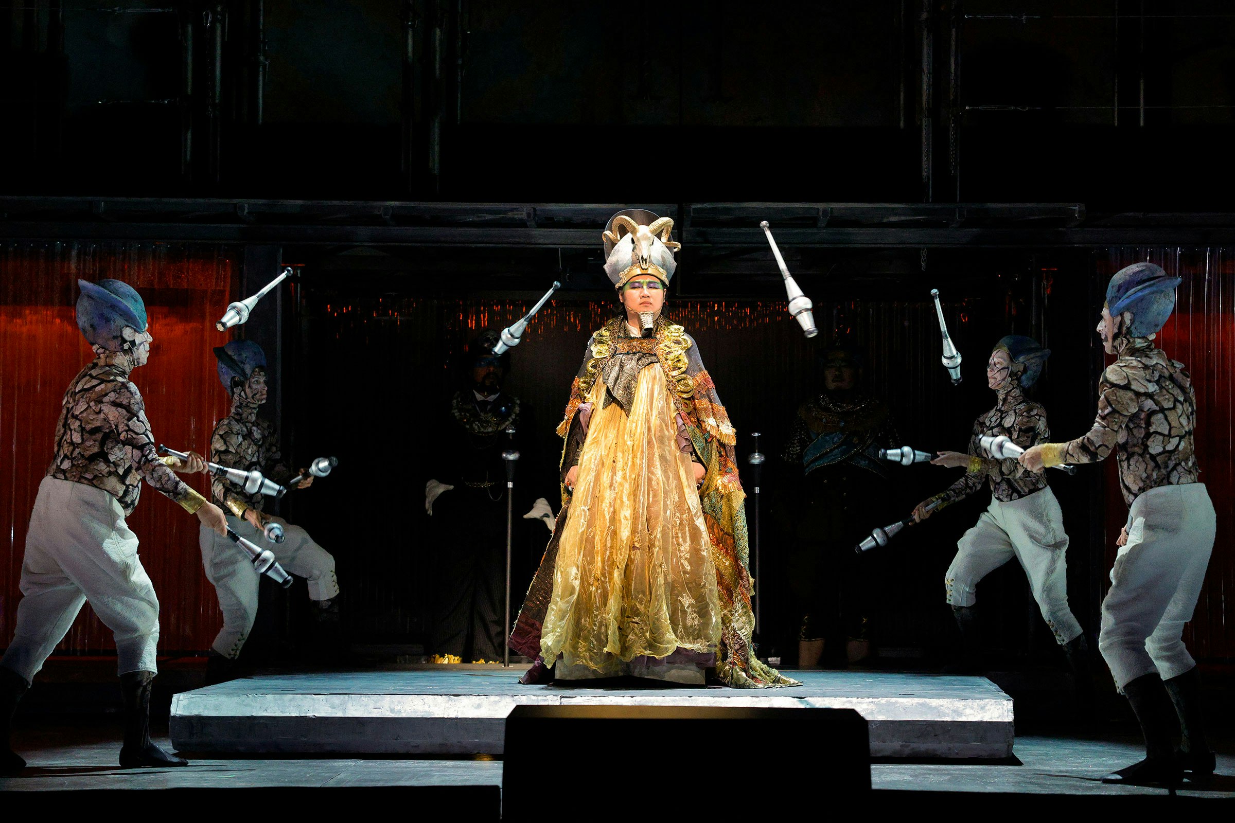 The High Priest of Amon (Yontong Han) in Act 2 of Akhnaten (LA Opera; photo by Cory Weaver)