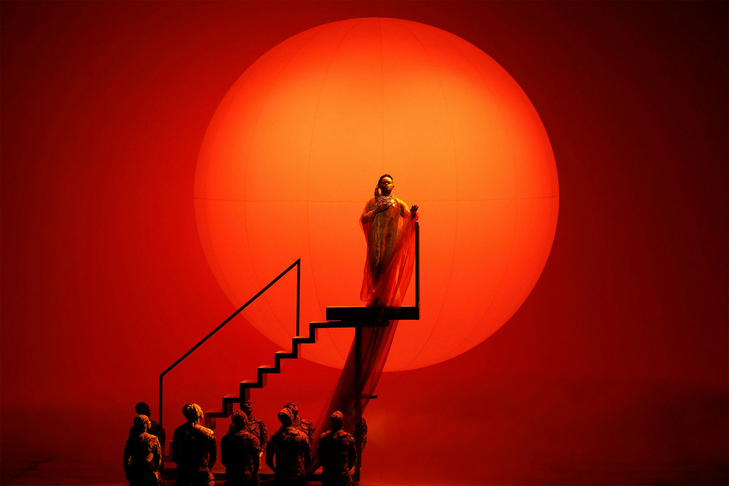 Akhnaten (John Holiday) with the Sun (LA Opera; photo by Cory Weaver)