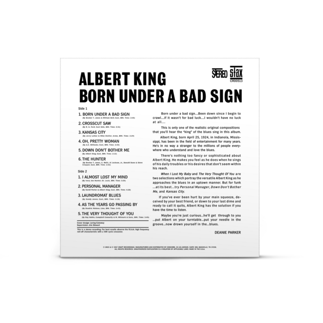 The rear cover of Albert King's Born Under a Bad Sign Album on Vinyl