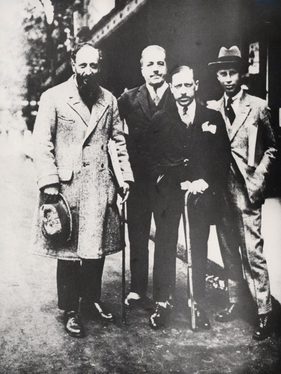(from l. to r.) Conductor Ernest Ansermet, Diaghilev, Stravinsky and Prokofiev