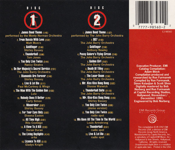 Best of James Bond 30th anniversary track listing