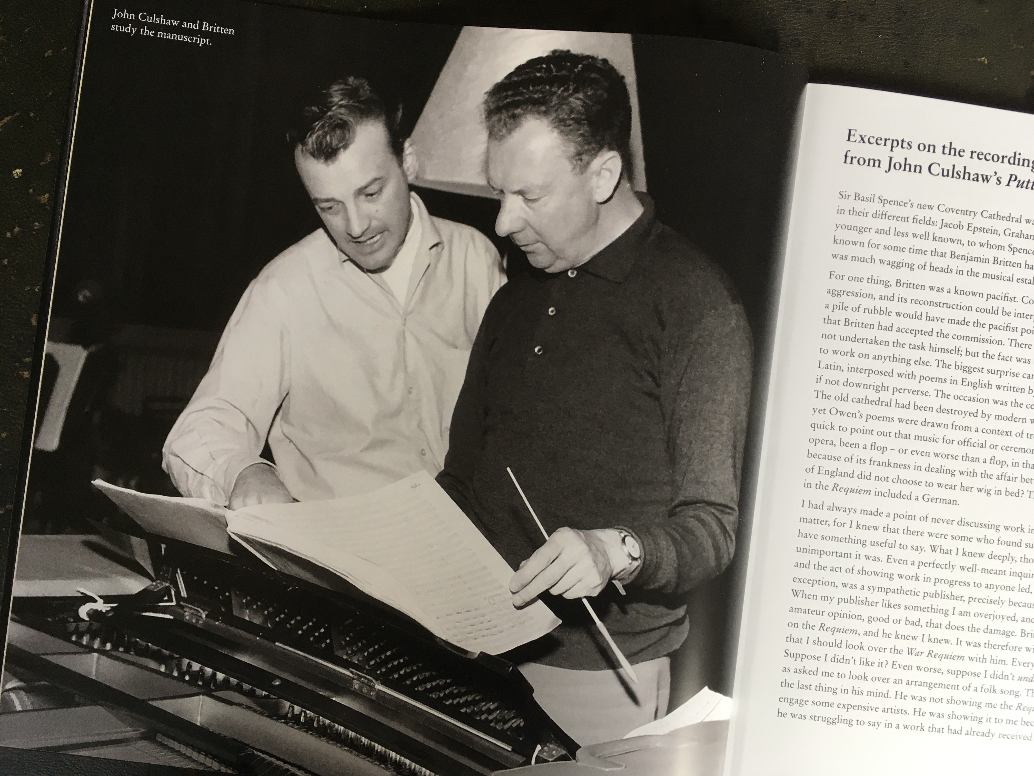 John Culshaw and Benjamin Britten looking at War Requiem score