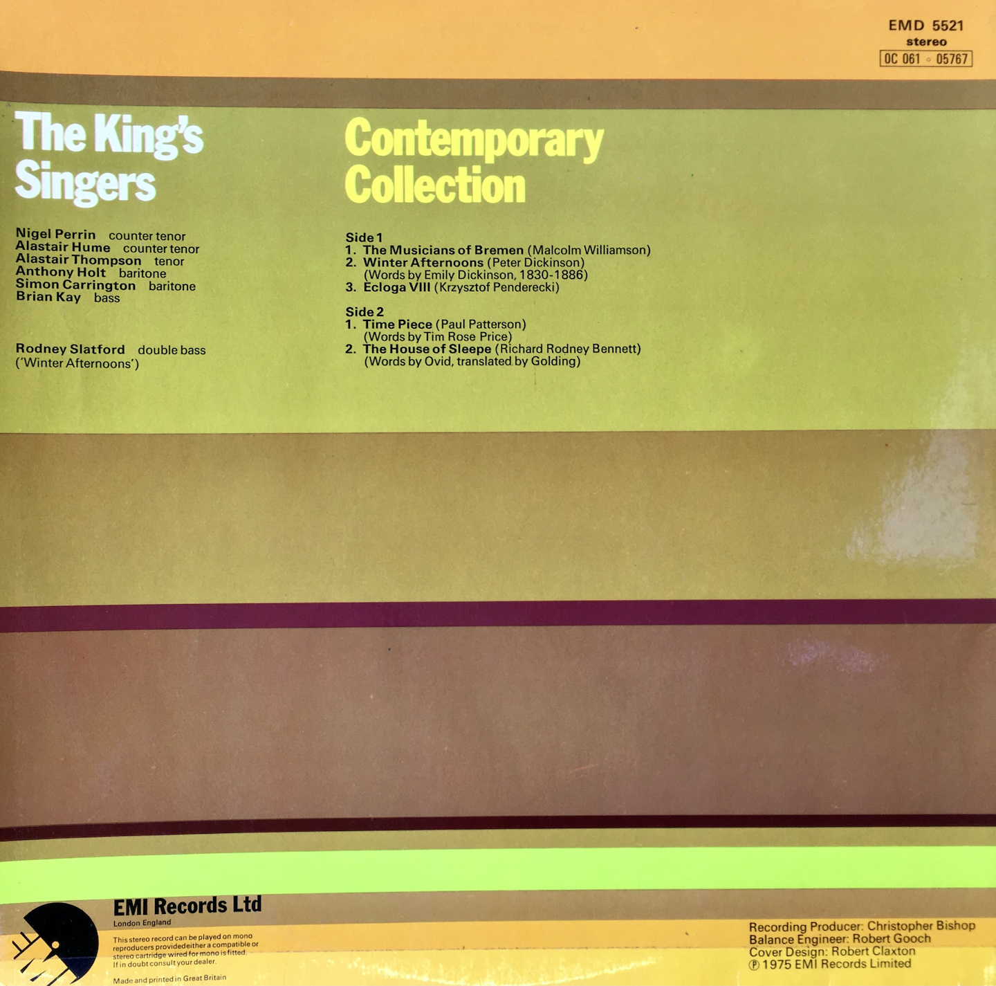 King's Singers Contemporary Collection Back cover