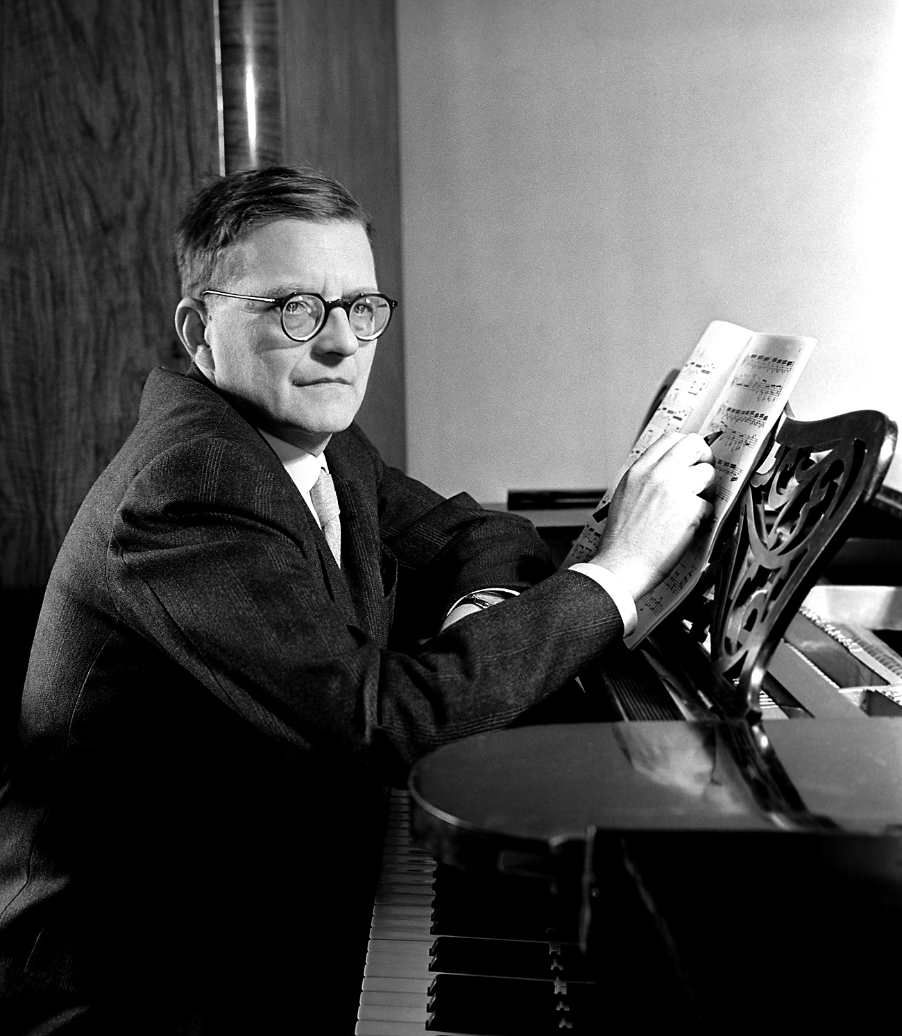 Dmitri Shostakovich in 1958, the year before he composed the First 'Cello Concerto (Lev Ivanov)