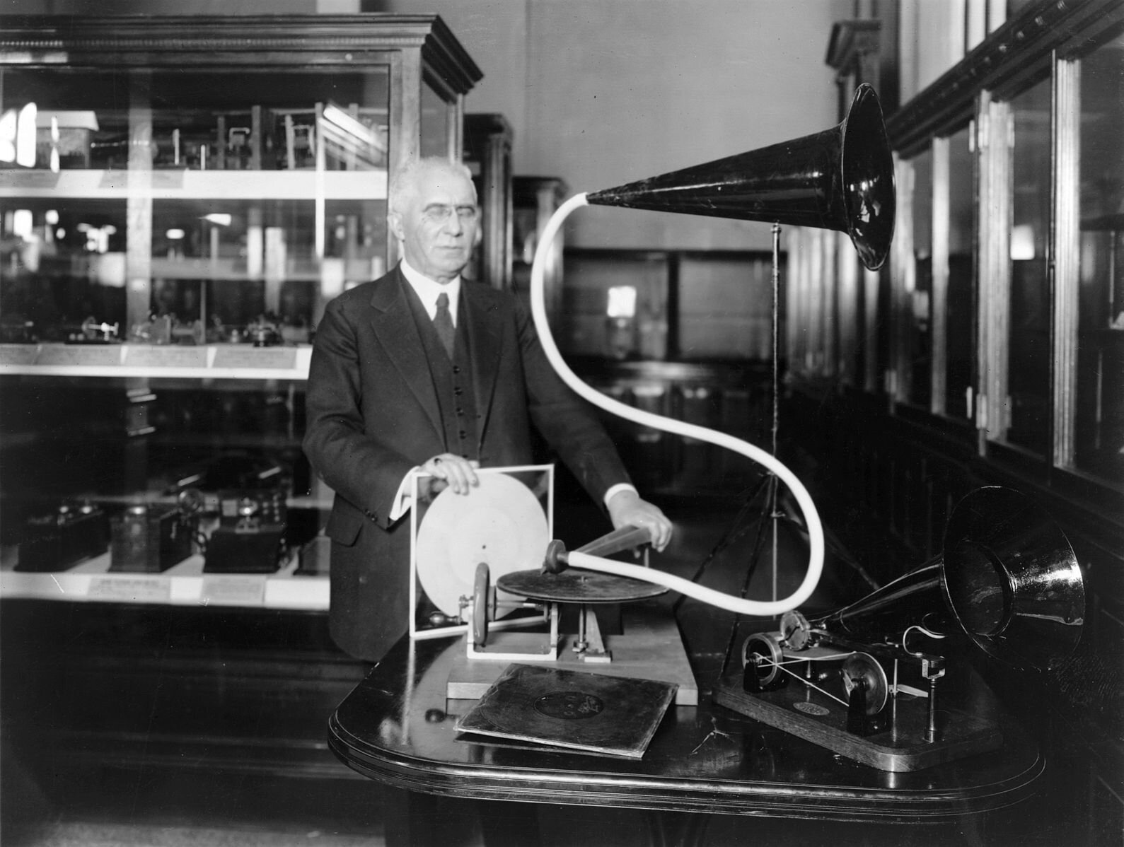 Emil Berliner, founder of Deutsche Grammophon, with an early phonograph