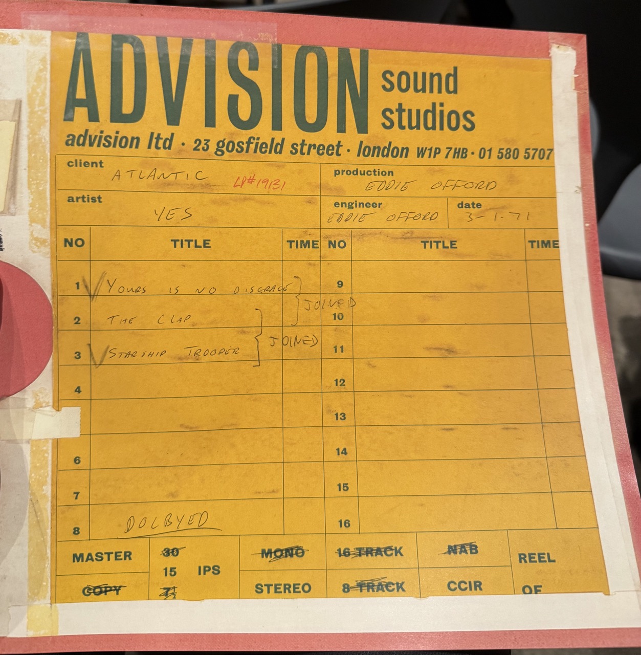The Yes Album tape box scan