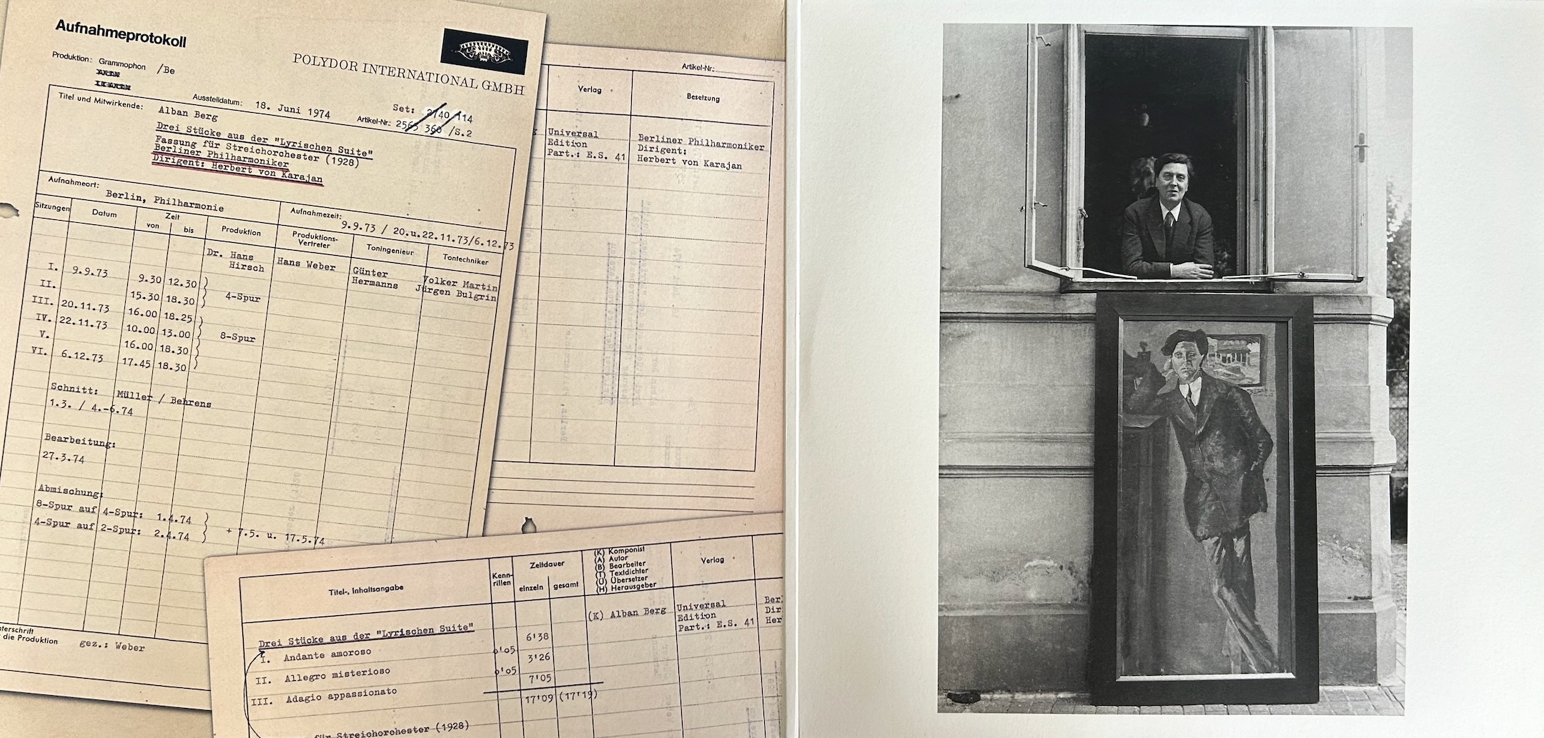 Karajan BPO Berg Original Source Gatefold, featuring a photo of Berg with Schoenberg's portrait of him