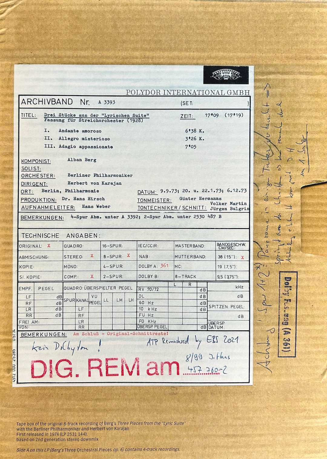 Insert showing box for master tape of Berg Lyric Suite