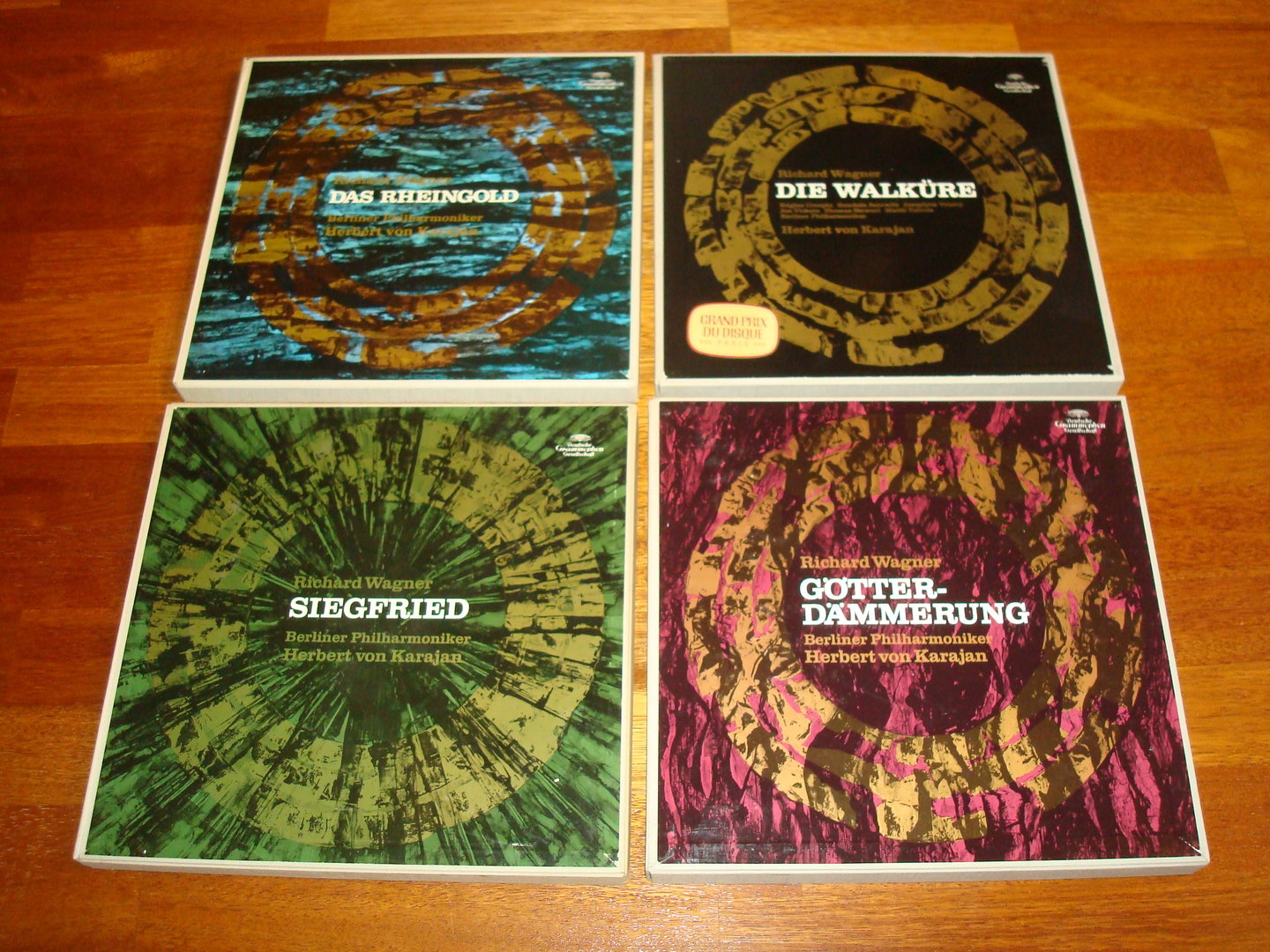 The four original box set vinyl releases of Karajan's Ring cycle