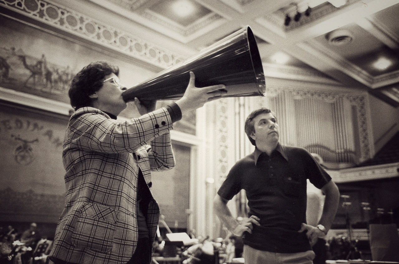 Margaret Hillis, Chorus Master of the CSO Chorus, shouting instructions during sessions for The Flying Dutchman in 1976