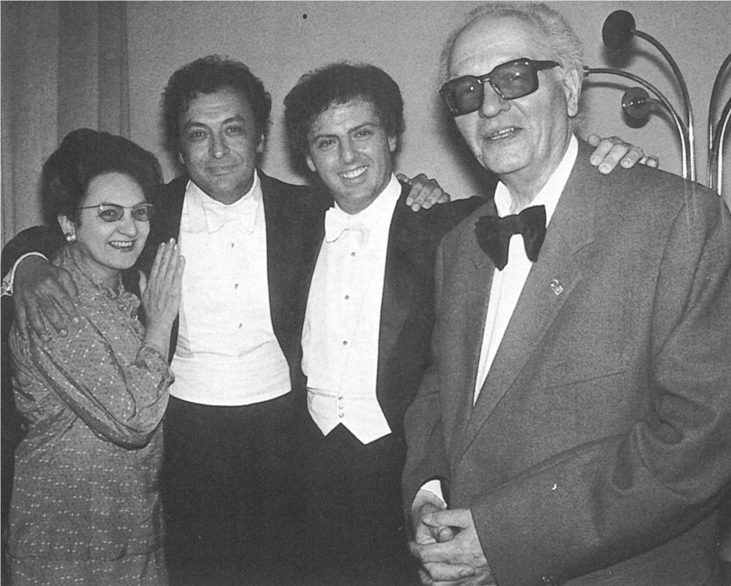 (from l. to r.) Yvonne Loriod (Messiaen's wife), Zubin Mehta, Daniel Barenboin, Olivier Messiaen