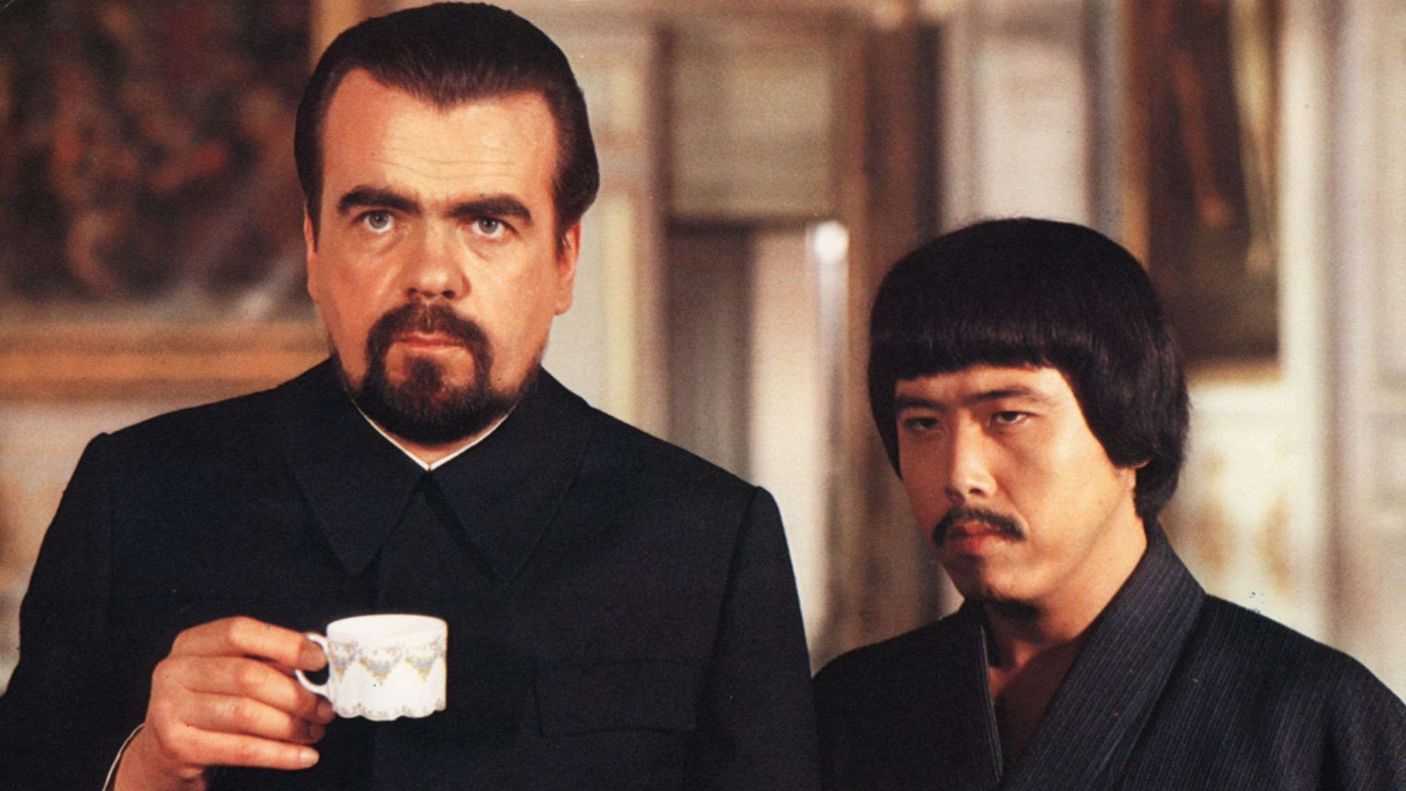 Moonraker Hugo Drax (Michael Lonsdale) and his henchman assassin Chang (Toshiro Suga)
