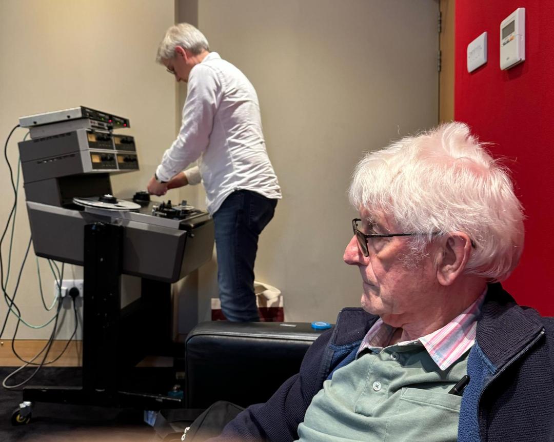 Brian Showell sitting in on his son's mastering session for KOR at Abbey Road Studios (photo by Analogue October Records)
