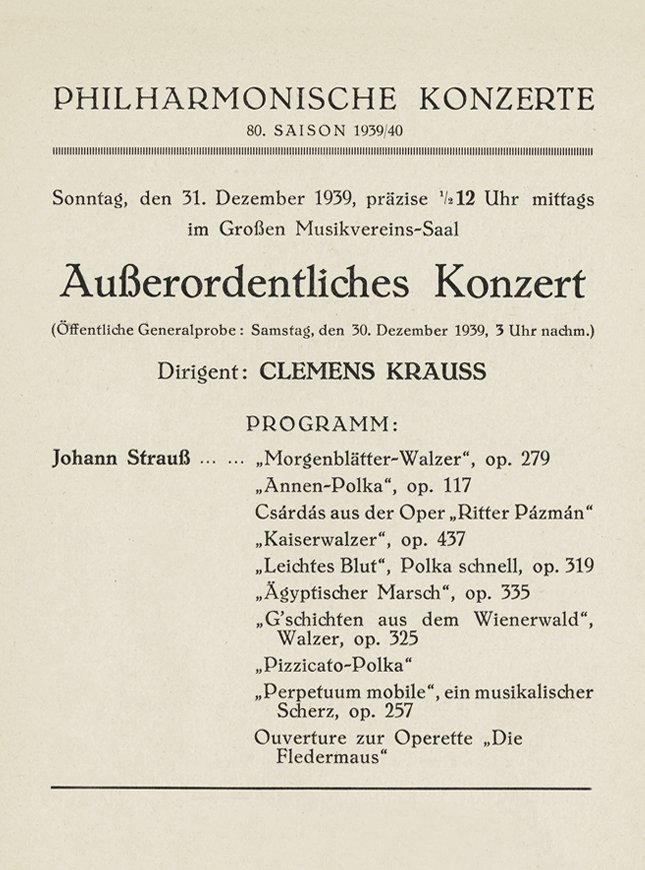 Program for the first New Year's Day Concert in Vienna in 1939