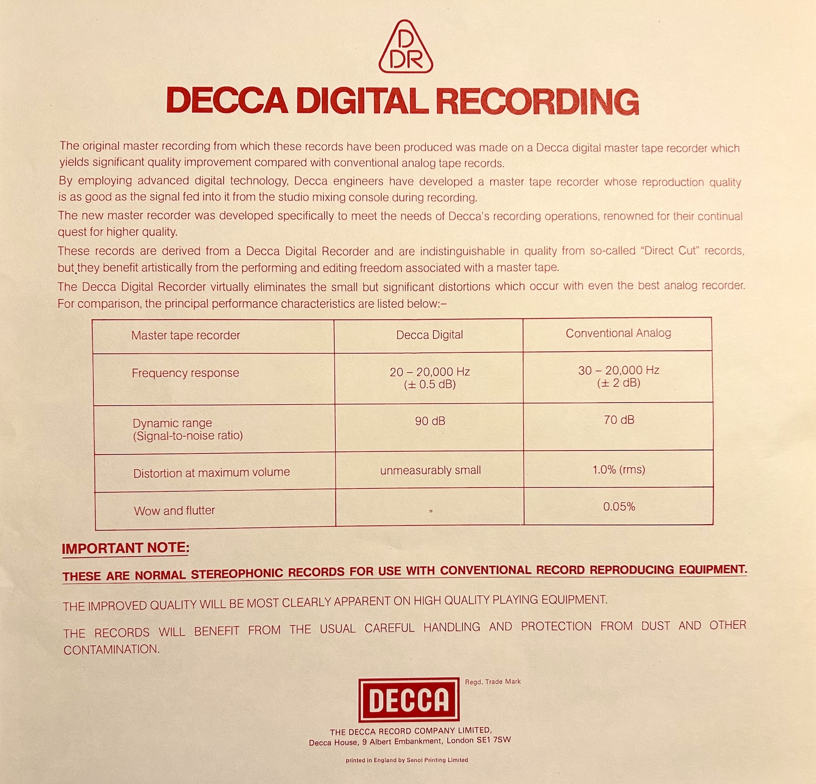 Insert included with the original vinyl release of the 1979 New Year's Day Concert in Vienna