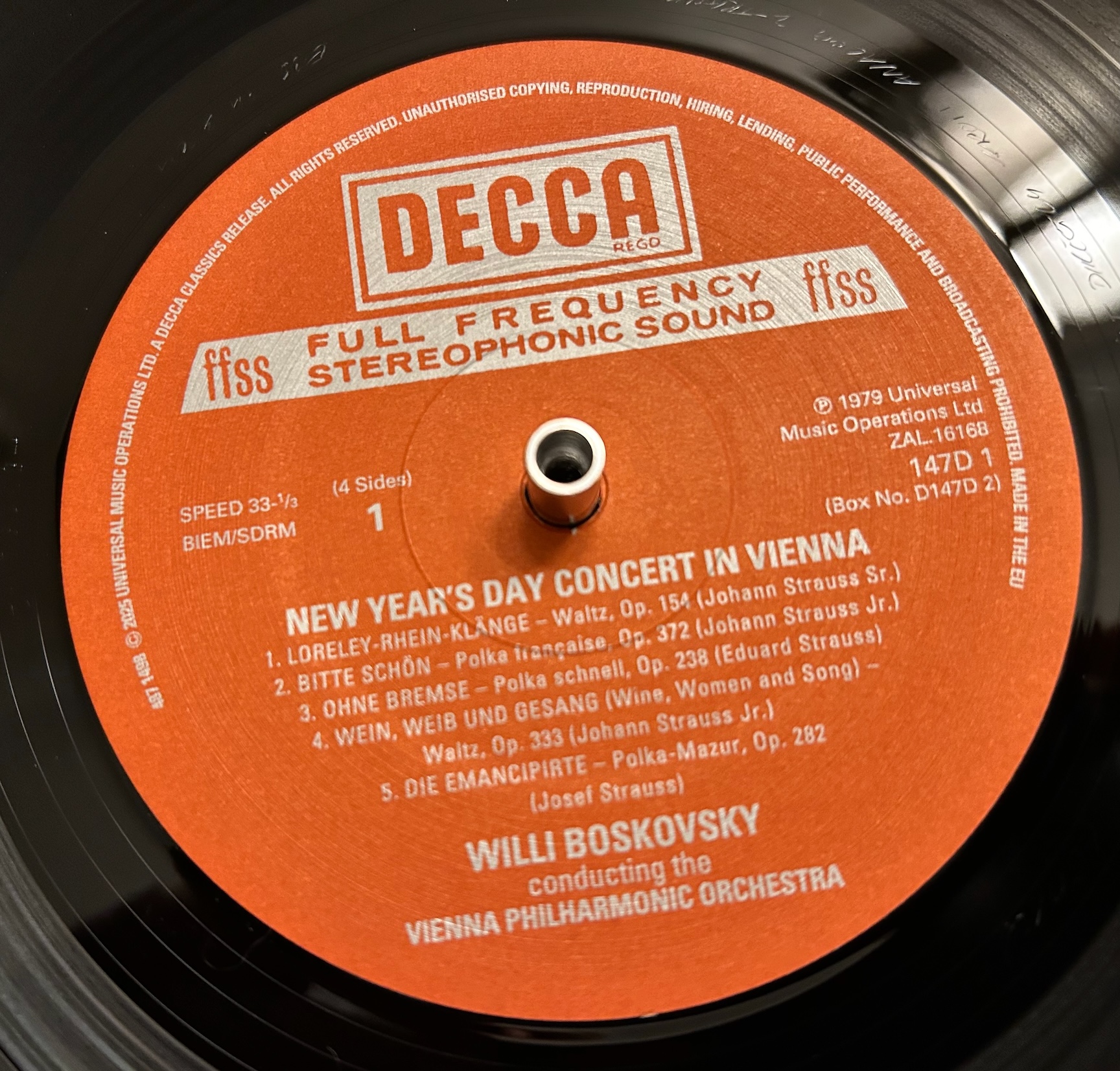 Decca Pure Analogue Center Record Label New Year's Day Concert 1979