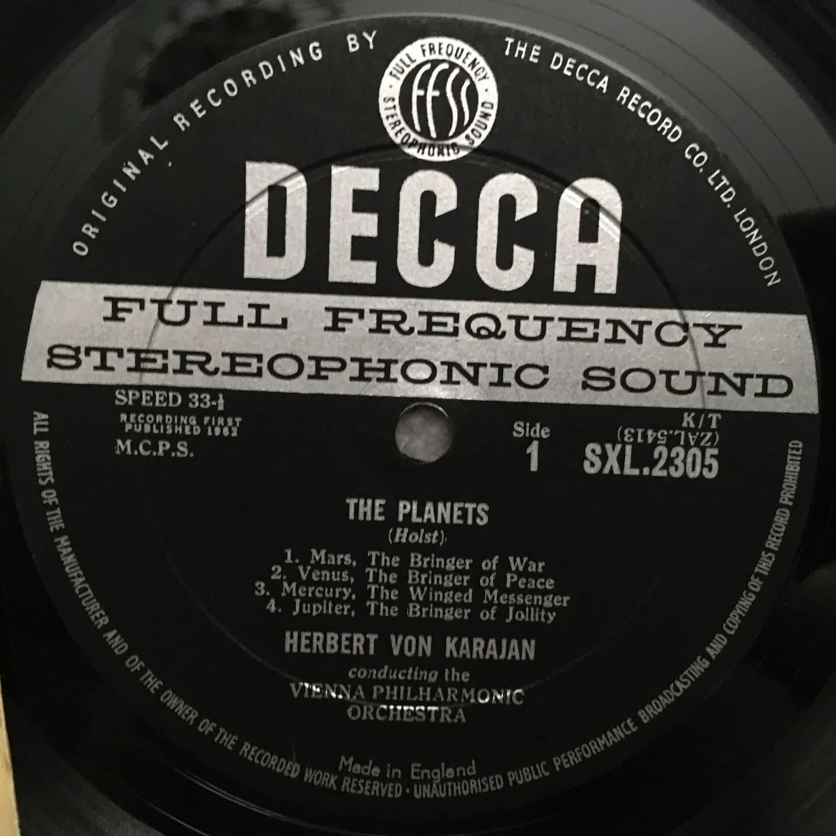 Planets Karajan Decca wide-band label
