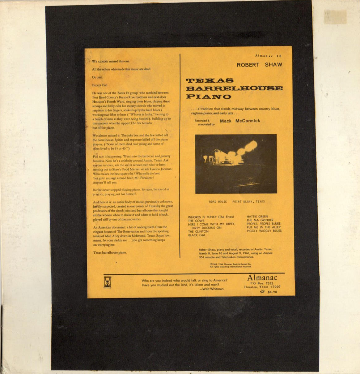 Mack McCormick's Almanac label LP of Robert Shaw 